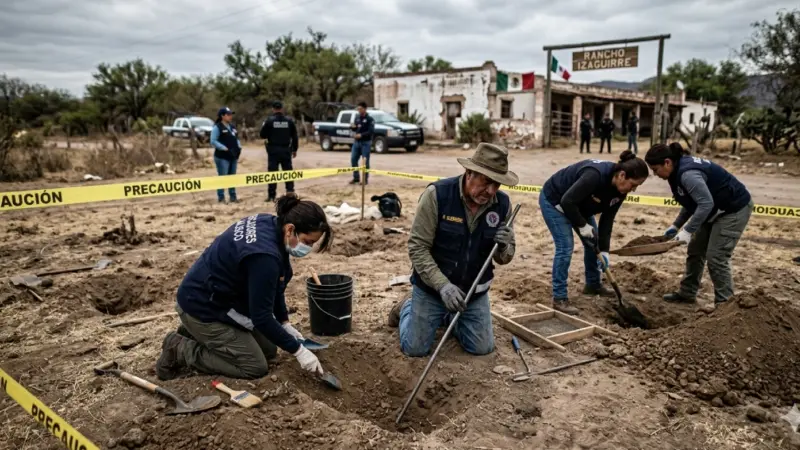 Colectivo Guerreros Buscadores de Jalisco trabajando en fosa clandestina en Rancho Izaguirre Teuchitlán
