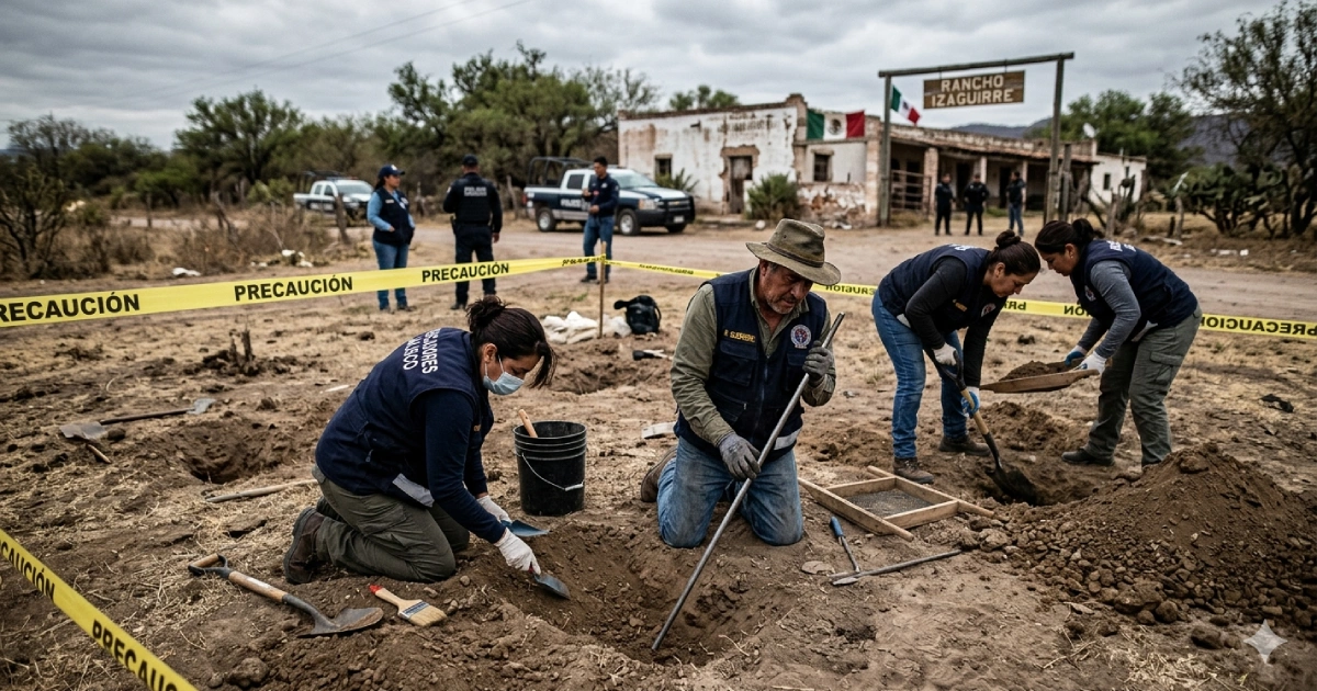 Colectivo Guerreros Buscadores de Jalisco trabajando en fosa clandestina en Rancho Izaguirre Teuchitlán