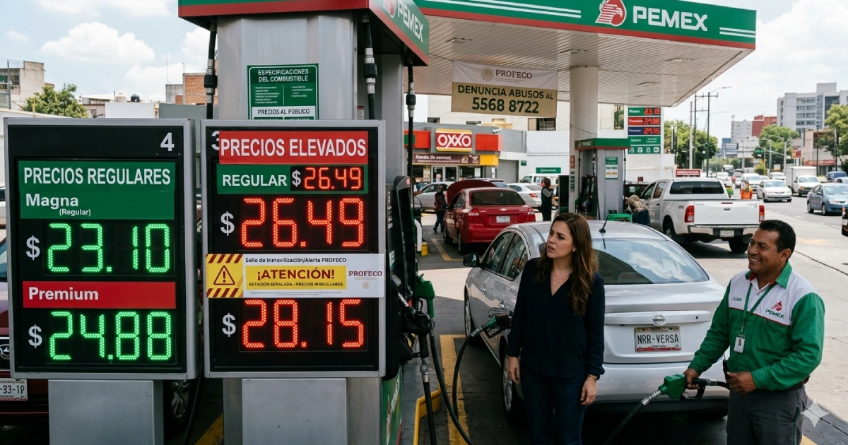 Gasolineras con precios altos exhibidas por Profeco en México como medida de protección al consumidor