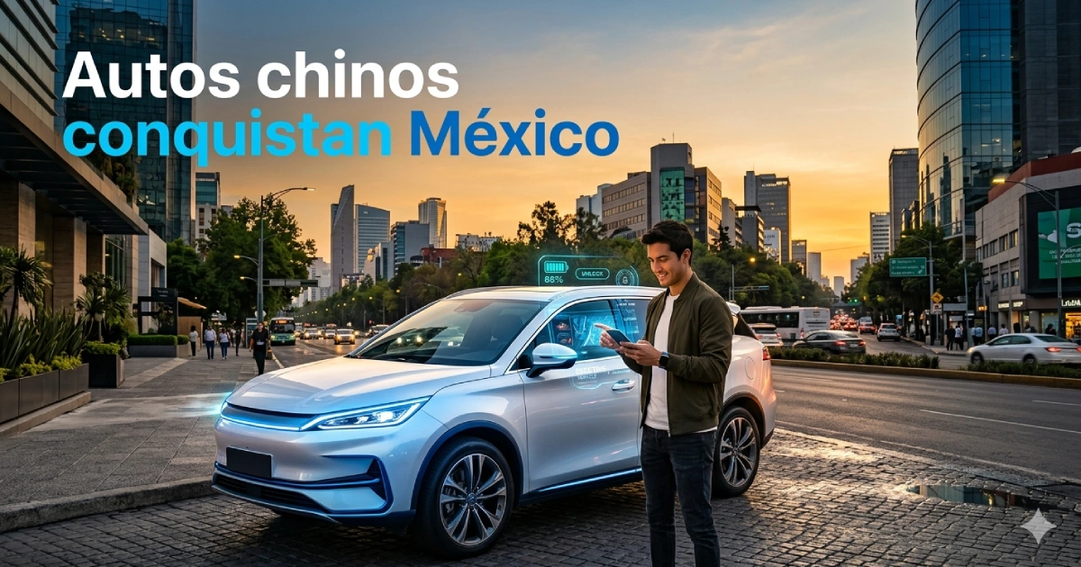 Autos chinos en México con tecnología avanzada y diseño moderno atraen a jóvenes en entorno urbano contemporáneo