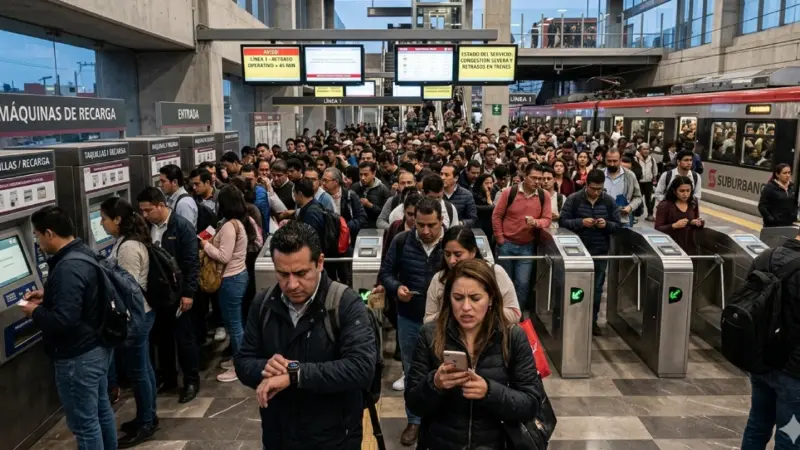 Usuarios enfrentan largas filas y retrasos en la estación del Tren Suburbano Felipe Ángeles debido a fallas en recarga de tarjetas y alta demanda