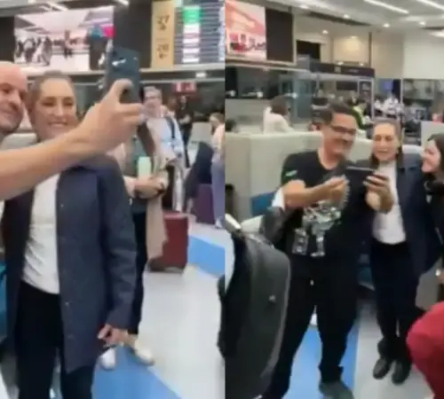 Sheinbaum llega a Madrid entre selfies y abrazos rumbo a la Cumbre de Democracia