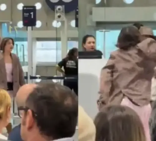 Mujer golpea a guardias de seguridad por llegar tarde a su vuelo en AICM