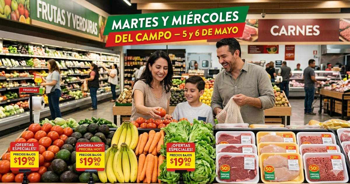 Ofertas en frutas verduras y carnes en el Martes y Miércoles del Campo Soriana mayo 2026 con clientes comprando