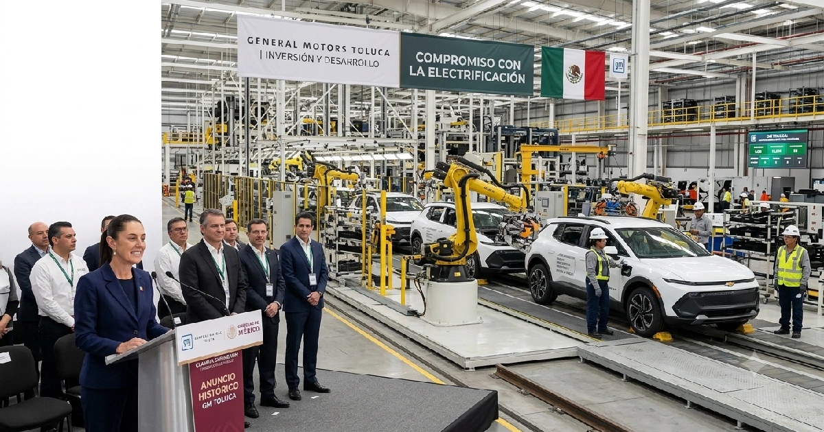 Presidenta Claudia Sheinbaum durante anuncio de inversión de General Motors en planta automotriz de Toluca para producir más de 80 mil autos al año en México