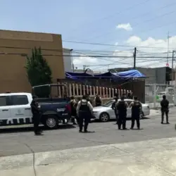 Operativo en Tecámac continúa versiones sobre presuntos rehenes generan confusión | Marina military personnel guard a street near a gated area with a white police pickup and a blue tarped barrier in the background