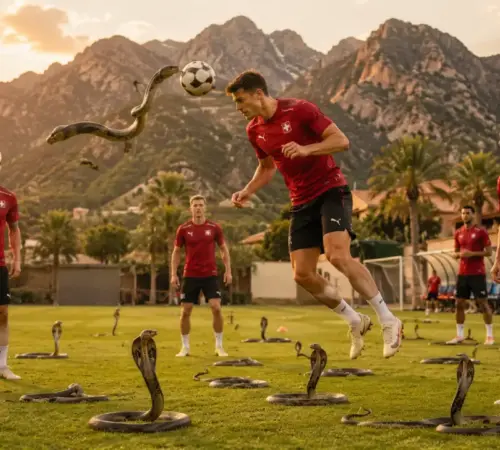 Selección de Suiza entrena rodeada de víboras en San Diego